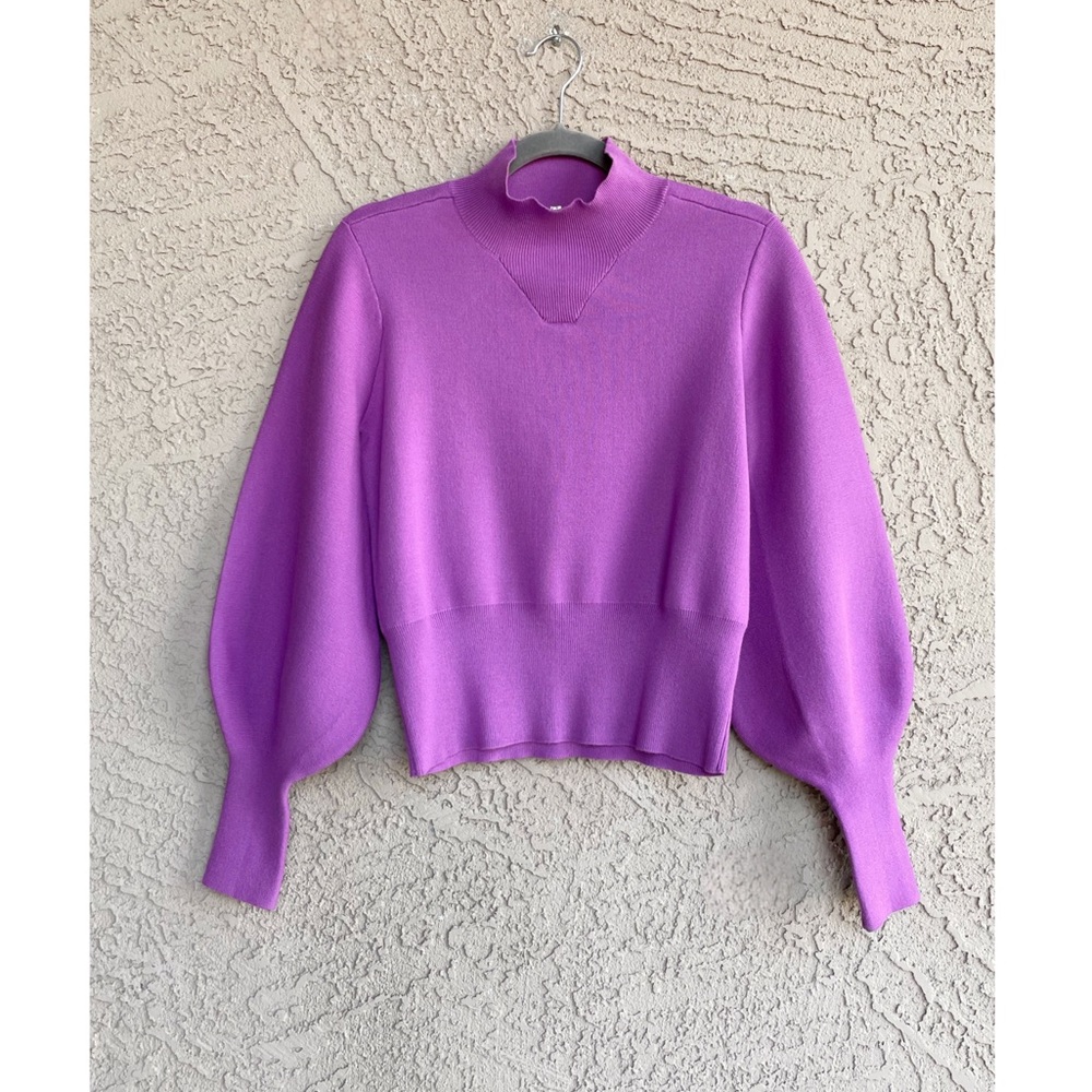 ANTHROPOLOGIE JUST FEMALE Purple Alma Knit Mock Neck Balloon Sleeve Sweater